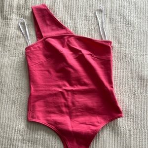Lulu’s Perfectly Balanced Pink Asymmetrical One-Shoulder Bodysuit